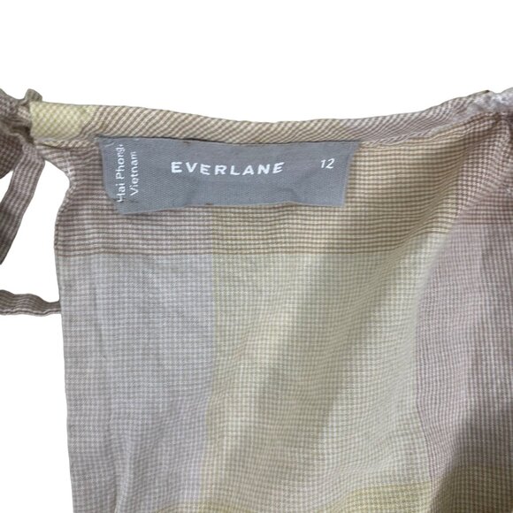 EVERLANE The Ruched Air Peasant Toffee Plaid Balloon sleeve Blouse Women's Sz 12 - Picture 8 of 10